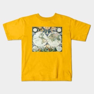 Antique Old World Double Hemisphere Map by Pieter Goos Kids T-Shirt